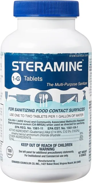 Steramine S150E48, Quaternary Sanitizing Tablets, Case of 6