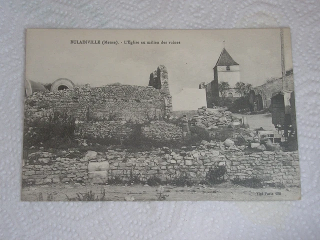 CPA - BULAINVILLE - L'église au milieu des ruines