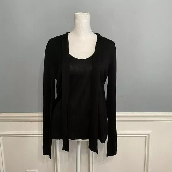 Neiman Marcus Sweater Black Size Medium Knit Long Sleeves Rayon Semi Sheer