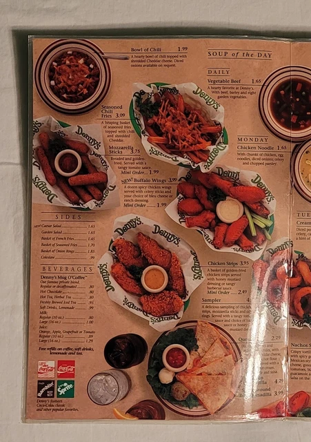 Denny's 40th Anniversary Menu ©️1993; Laminated; Used; ~13¼"×18⅛" Fully Opened; 8