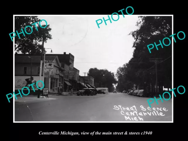 OLD LARGE HISTORIC PHOTO CENTERVILLE MICHIGAN, THE MAIN ST & STORES c1940