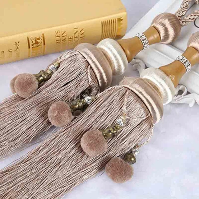 1 Pair Curtain Holdbacks Rope Tie Backs Tassel Tiebacks Beaded Ball Decor DIY