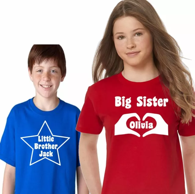 Personalised  Big Little Sister Brother Girls Boys Matching kids t shirt Tops