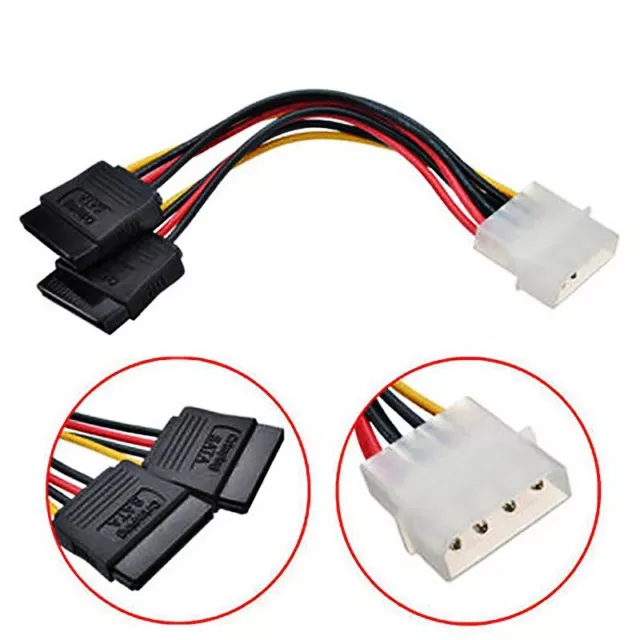 4 pin IDE Molex Male to 2 x 15 pin Sata Female Power Supply Cable Y Splitter PC