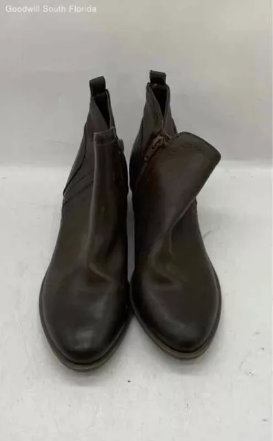 Guess Womens Brown Leather Almond Toe Zipper Block Ankle Boots Size 8M