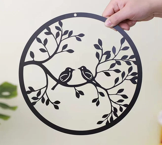 Metal Birds Art Wall Decor 11-Inch round Metal Birds Wall Sculpture Hanging for