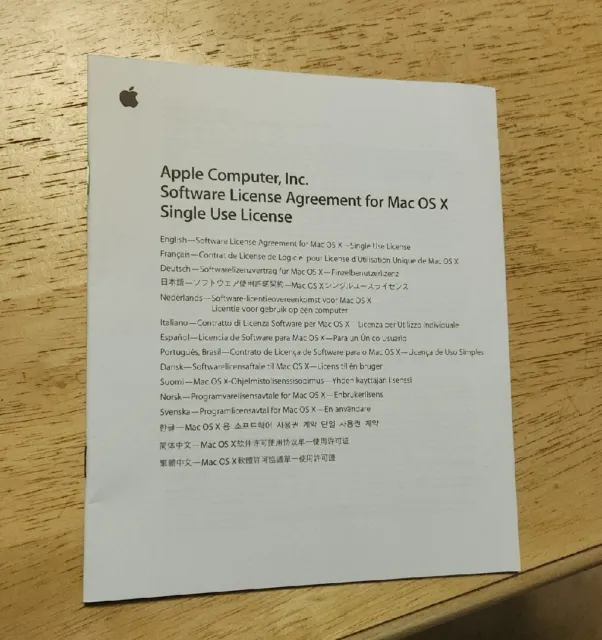 2004 Apple Brochure Computer Ephemera Mac Macintosh OS X License Agreement Book