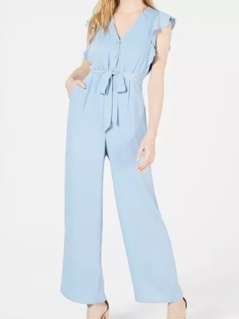 19 COOPER Womens Light Blue Cap Sleeve V Neck Wide Leg Evening Jumpsuit Size: S