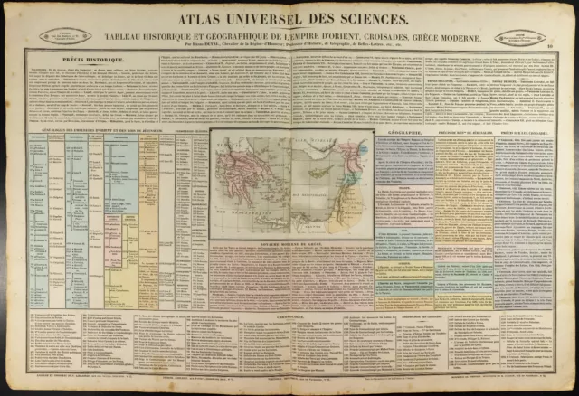 1837 - Antique Geographic Map. Greece and the History of the Crusades. Jerusalem