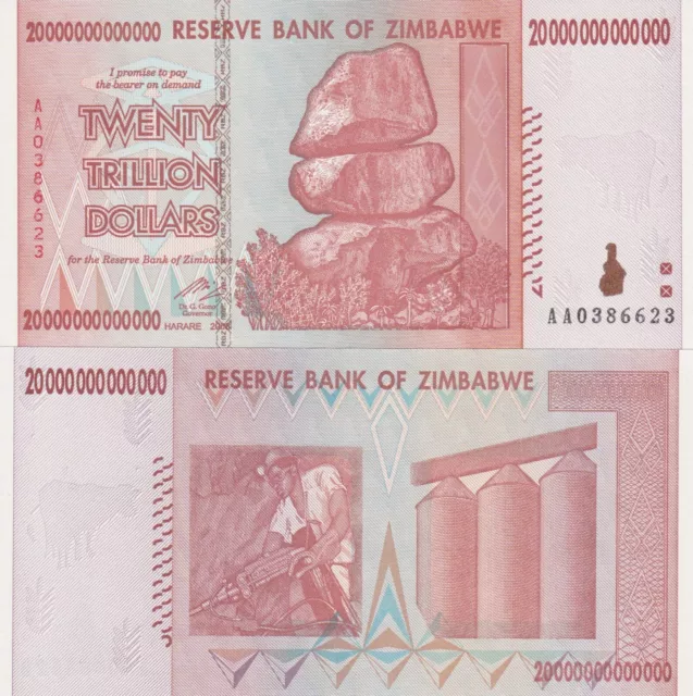 SIMBABWE / ZIMBABWE 20 Trillion Dollars 2008  Unc Bankfrisch