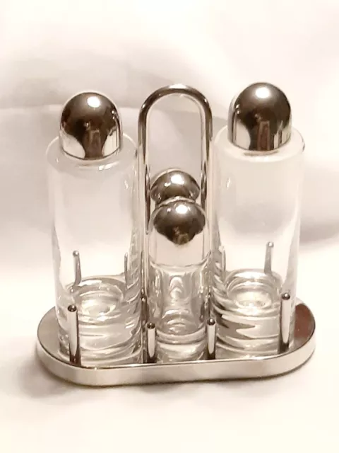 Alessi Menage , Öl , Essig, Salz und Pfefferstreuer , Glas / Edelstahl