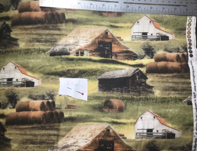 Wilmington Greener Pastures Rustic Barns Cotton Flannel Fabric 1.5 Yards