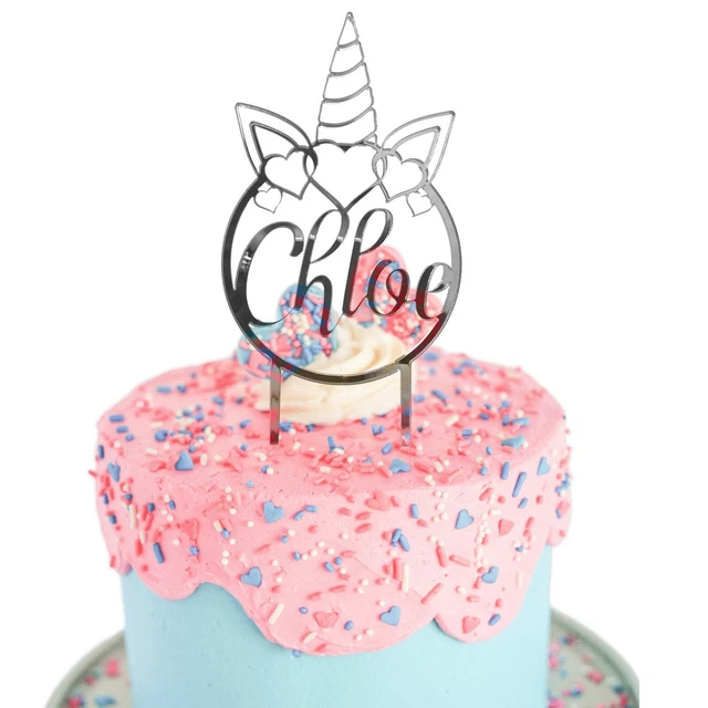 Rainbow unicorn cake topper laser mirror glitter unicorn cake name