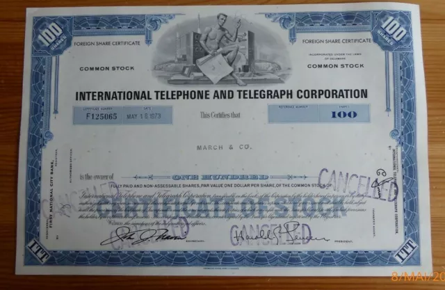 Aktie USA Intern. Telephone and Telegraph Corp. von 1973