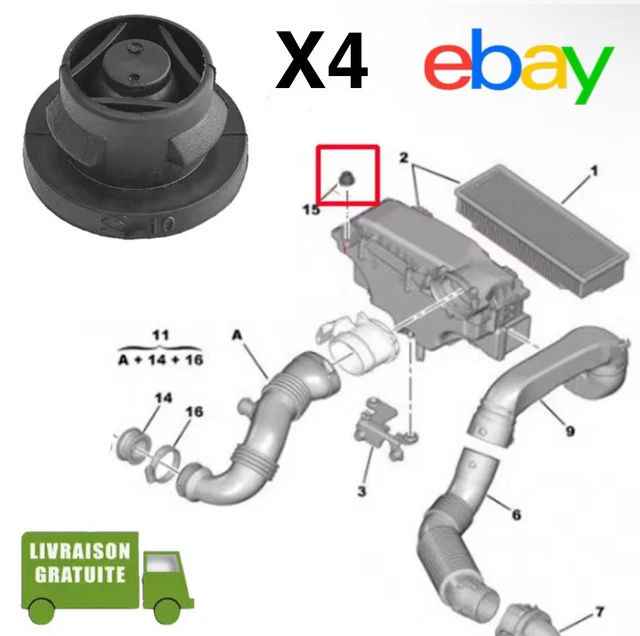 Lot De 4 Supports Silentbloc Filtre à Air Pour Peugeot Citroën 1.6 HDI - Réf. 1422A3