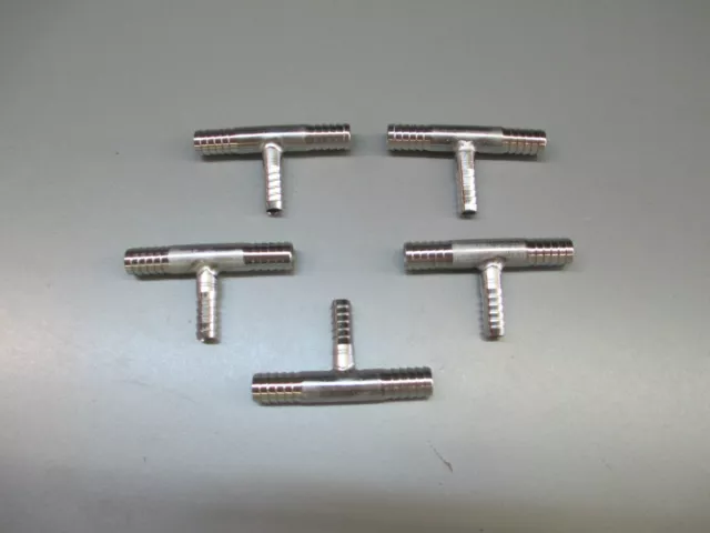 (5) 3/8" x 3/8" x 1/4" BARB TEES STAINLESS FITTINGS