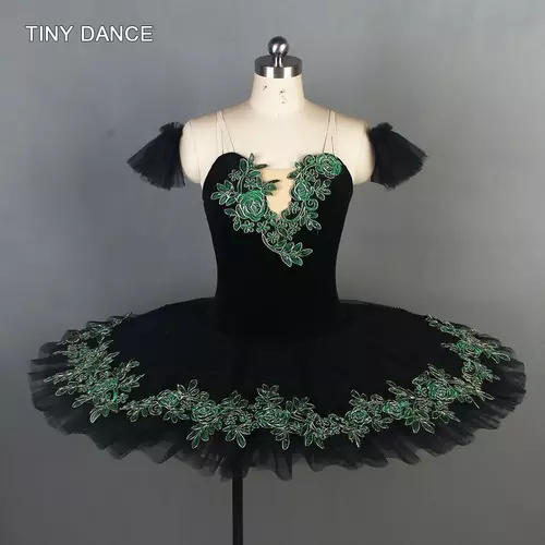 Black/Green Professional Ballet Dance Tutu Velvet Pancake Tutu Ballerina Costume