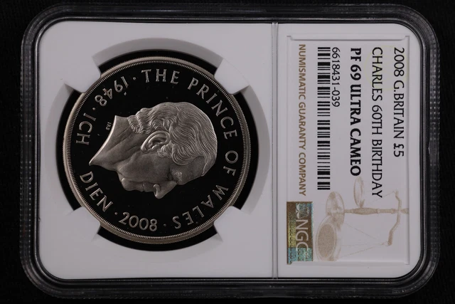 2008 £ 5 Pound Proof Prince Charles 60th Birthday Cupro-nickel - NGC PF 69 UC
