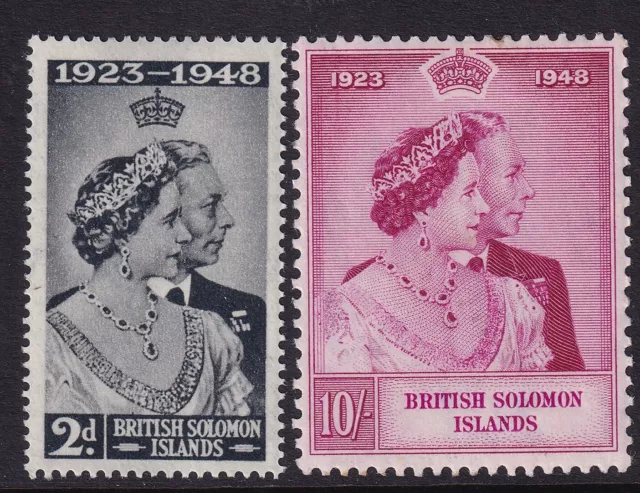 British Solomon Islands 1948 SG 75/76 KGVI Silver Wedding set - mounted mint