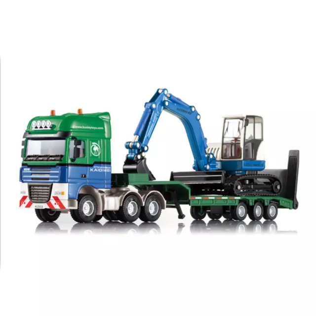 Alloy Engineering 1:50 Alloy Flatbed Trailer Construction Truck with Excavator