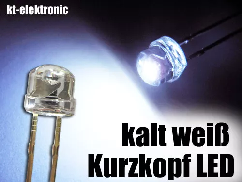 10 Stück LED 5mm straw hat kalt weiß, Kurzkopf, Flachkopf