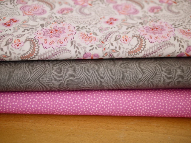 HILCO EMILIE Stoffpaket Popeline Baumwollstoff Stoff Blumen & Punkte taupe-rosa