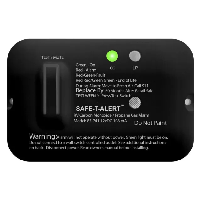 Safe-T-Alert 85-741-Bl Black Rv Carbon Monoxide Co2 & Propane Gas Alarm Detector