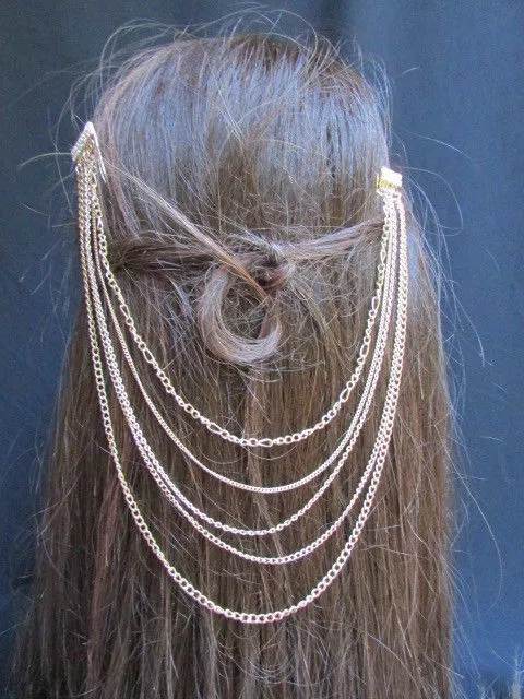 Women Gold Head Metal Chains Fashion Jewelry Hair Silver Special Look Long Pins