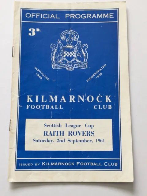 Kilmarnock v Raith Rovers Scottish League Cup Football Programme 1961