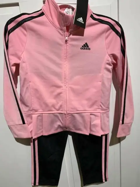 adidas Youth Girl's Set Tracksuit Full-zip Jacket Pants Size 5 Pink Black NWT