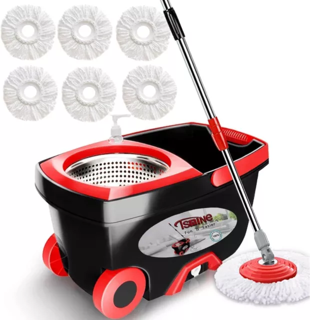 Deluxe 360 Spin Mop Bucket Floor Cleaning System with 6 Microfiber Mop Heads