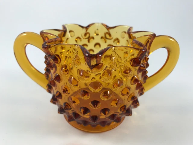 Vtg FENTON GLASS "HOBNAIL / COLONIAL AMBER" OPEN Star Shape SUGAR BOWL 2 Handles
