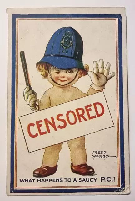 Fred Spurgin Comic Postcard C1920 Policeman Helmet Truncheon Saucy Censored