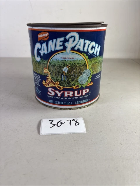 RARE Vinta Black Cane Patch Syrup Tin Can AMERICANA Roddenberys Southern 3G78