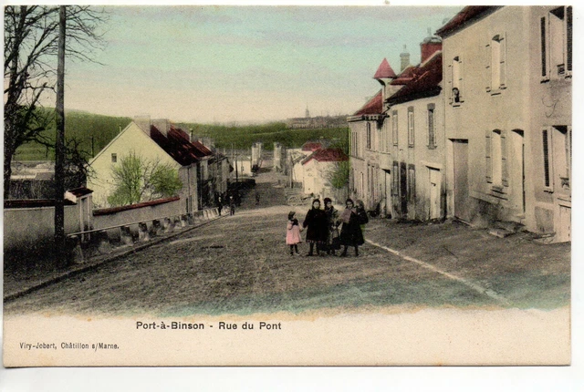 PORT A BINSON - Marne - CPA 51 - la rue du pont - belle carte couleur