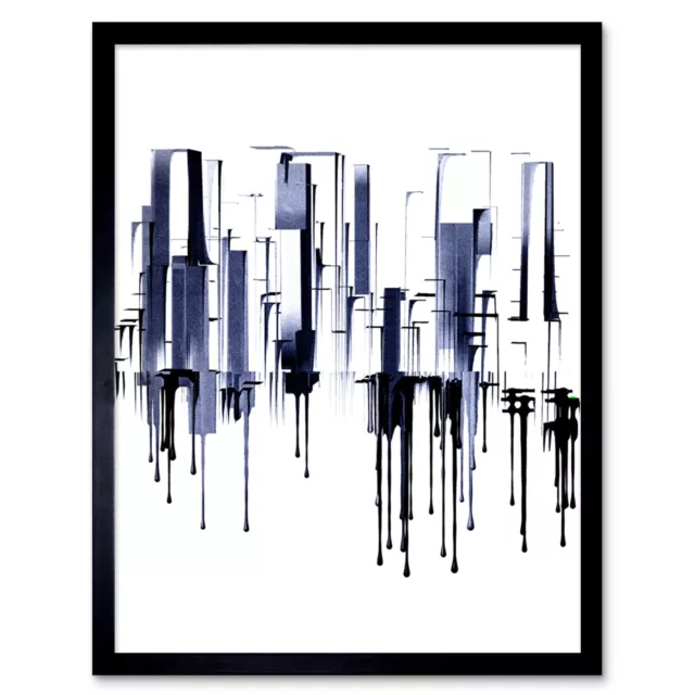 Abstract Skyline Cityscape Paint Drip Wall Art Print Framed 12x16