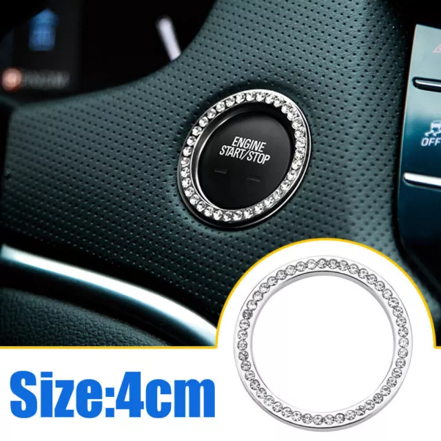 Car Decor Button Engine Start Stop Switch Diamond Bling Ring Accessories Silver