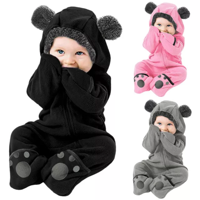 Newborn Baby Boy Girl Kids Hooded Romper Jumpsuit Bodysuit Clothes Outfits US US