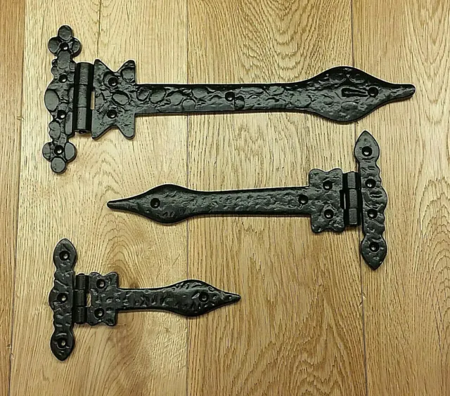 Cast Iron Black Spear Hinges Antique Vintage Traditional Leaf Door Gate Pair