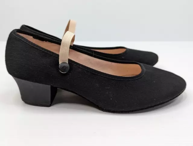 Bloch Tempo Cuban Womens Canvas Shoes 7.5 AU6.5 Black 1 Inch Heel 2