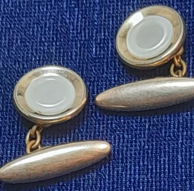 Antique Cufflinks Pair of Mother of Pearl & Gilt Brass  Chained Round Jewellery 3