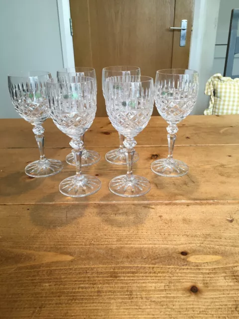 Set of Six Galway Crystal Wine Glasses in Rathmore Pattern