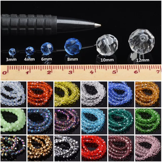 Round 3mm 4mm 6mm 8mm 32 Facets Faceted Cut Crystal Glass Loose Beads Solid 2