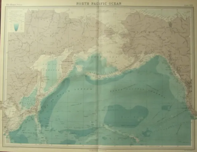 1922 Large Antique Map ~ North Pacific Ocean ~ Alaska Siberia Steamer Routes
