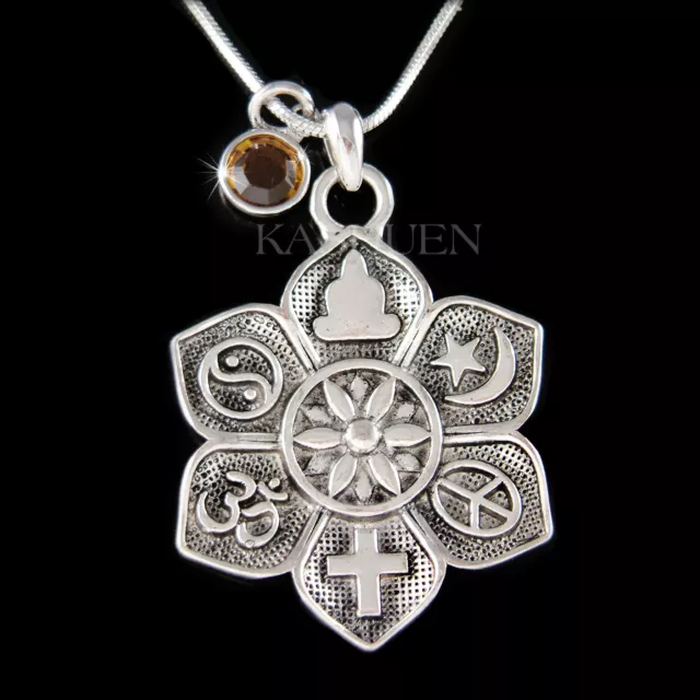 Flower COEXIST 7 Spiritual Symbol Om Buddha Cross Peace Religious Charm Necklace