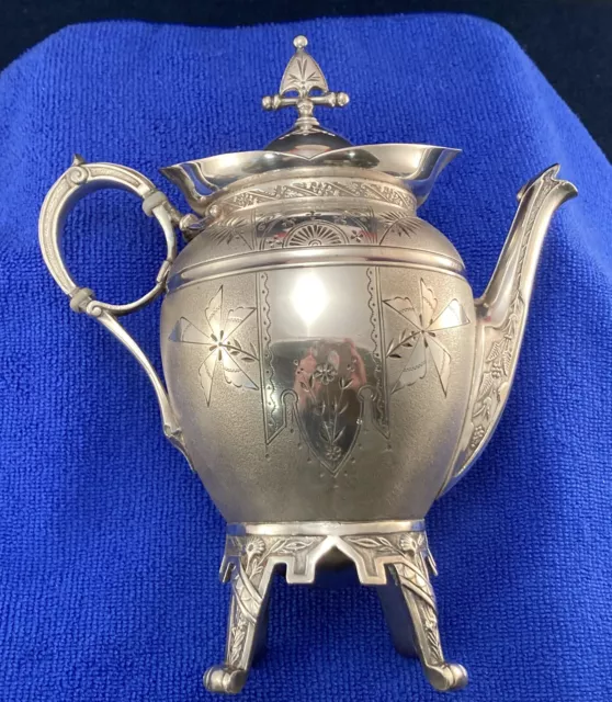 1846 Meriden B Company Tea Pot silver plate Victorian East Lake style EUC