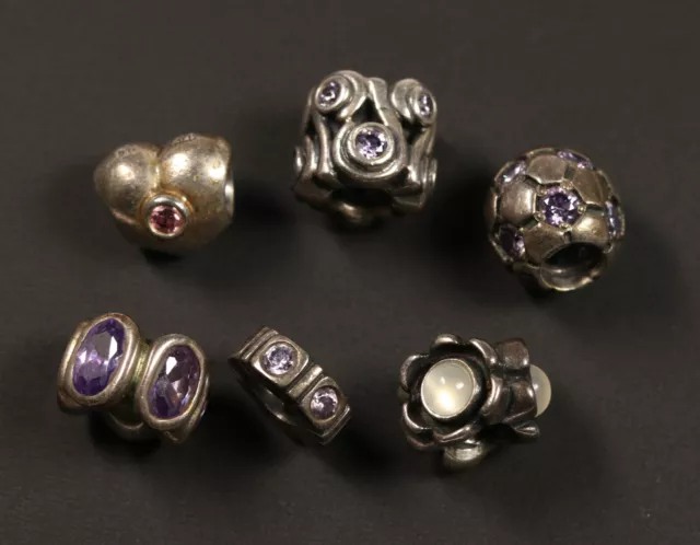 6 schöne Pandora Charms mit Steinen Schmuck - Silber 925