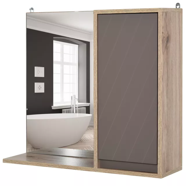 HOMCOM Armadietto Pensile per il Bagno Grigio e Rovere, 57 x 14.2 x 49.2cm