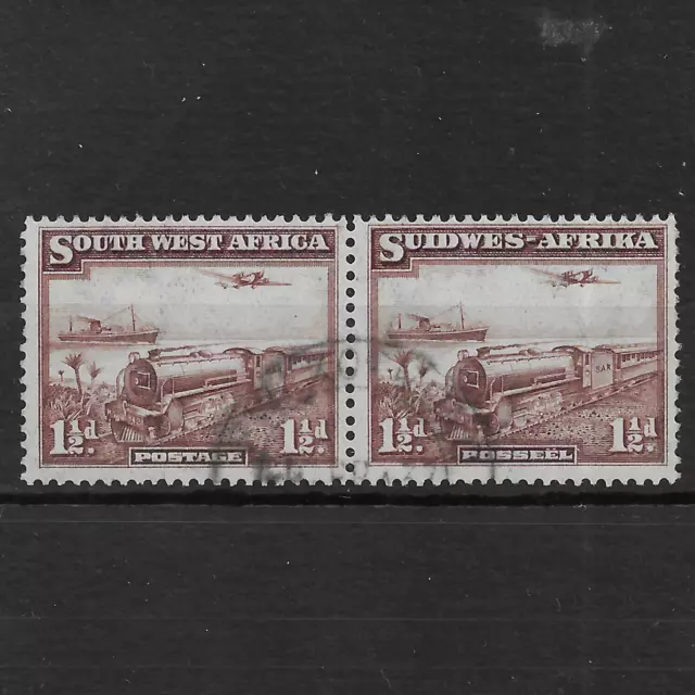 SOUTH WEST AFRICA 1937 SG96 1½d purple-brown Mail Train Bilingual Pair USED