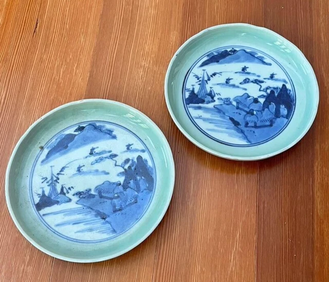 Edo period Koimari Fuuki Changchun celadon landscape 6-inch plate (approx. 18cm)